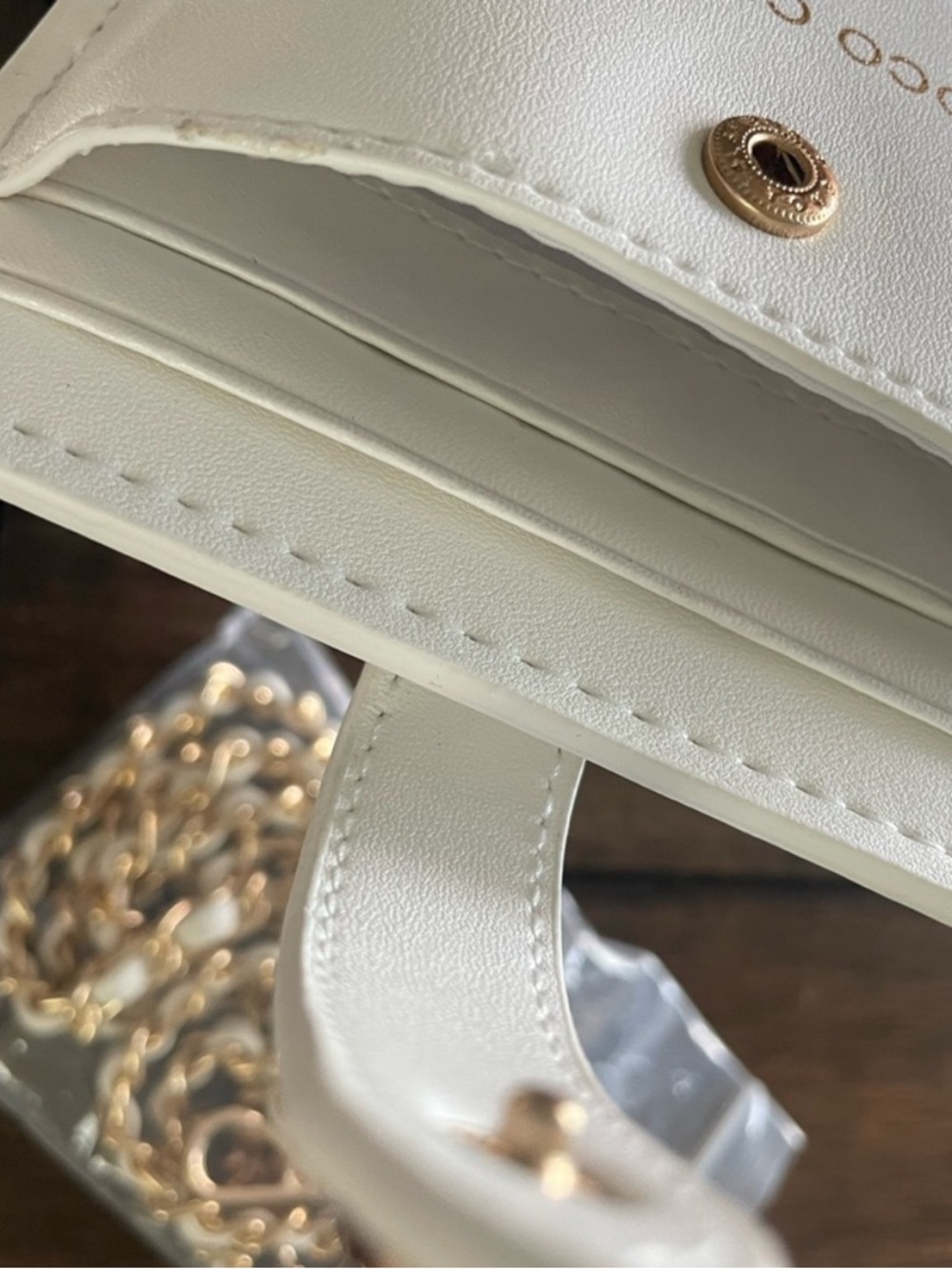 White Quilted Phone Crossbody with Gold Chain - Picture 3 of 8